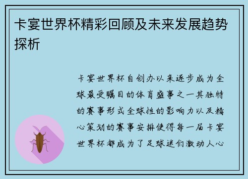 卡宴世界杯精彩回顾及未来发展趋势探析